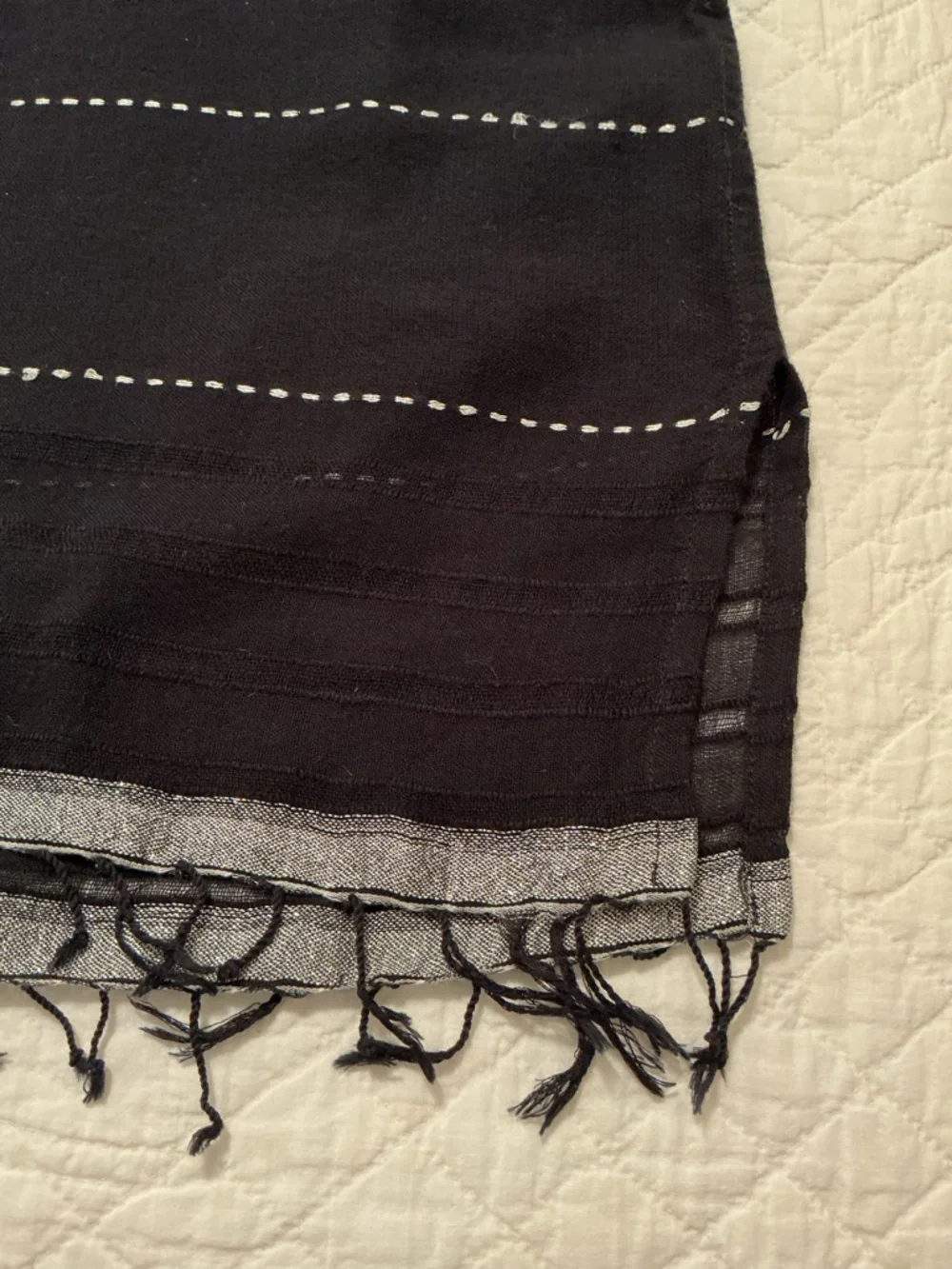Lemlem Tikuri Tunic Swim Coverup Dress, Black, Silver Thread & Fringe Hem, Small - Picture 4 of 14